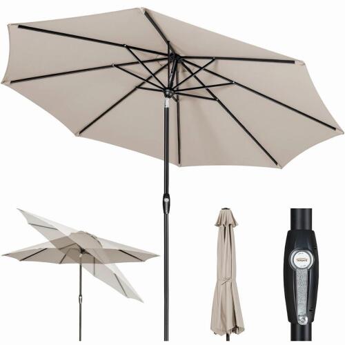 Tempera 10FT Auto-Tilt Patio Umbrella, Smoke Grey, Aluminum Frame, 200G Olefin Canopy