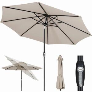 Tempera 10FT Auto-Tilt Patio Umbrella, Smoke Grey, Aluminum Frame, 200G Olefin Canopy