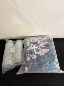 Bulk 15-Pack 8-Inch Plastic Easter Eggs & 96x120-Inch Peacock Cherry Blossom Wall Tapestry