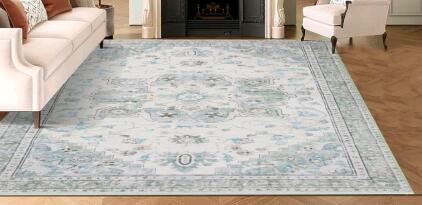 Machine Washable 6'x9' Green Vintage Area Rug, Non-Slip TPR Backing, Soft Polyester, X004MN6TY3