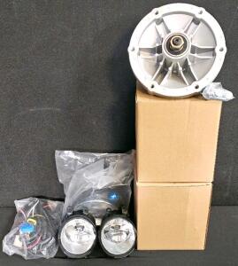 Universal Automotive Fog Light Kit with Wiring & Bezels + Aluminum Differential End Cover (Set of 3 With Hardware)