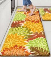 Floral Anti-Fatigue Kitchen Mat Set, Memory Foam, Non-Slip, Waterproof, PVC Leather, 2 Pieces - 8