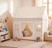 Large Indoor Playhouse Tent with PVC Frame, Ambient Lights, Mat, Curtains, 52"x35"x53", Cream - 6