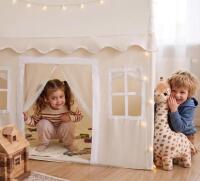 Large Indoor Playhouse Tent with PVC Frame, Ambient Lights, Mat, Curtains, 52"x35"x53", Cream - 7