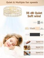 Crystal Flush Mount Ceiling Fan Light w/Remote Control, 17.7in, 6-Speed, Plus 2x 3ft Palm Trees - 3