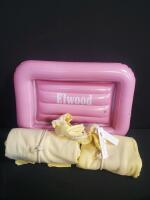 Artificial White Tulip Vase Duo, Pink Elwood Inflatable Tray & Yellow Cotton Robe/Blanket Set - 2