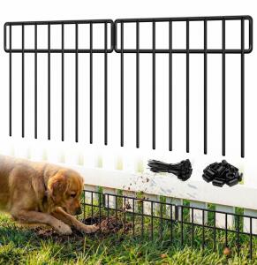 Metal Garden Fence 24in H x 27in W Panels, 23ft Total, No Dig Animal Barrier, Black, 10 Pack