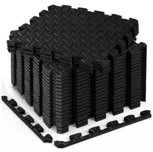 Interlocking EVA Foam Floor Mats, Black & Woodgrain, 24"x24"x0.5", Approx. 40-50 Tiles Each