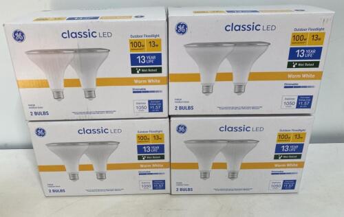 (4) GE Classic LED PAR38 Outdoor Floodlight Bulbs, 13W, 1050 Lumens, 3000K, Dimmable, 8-Pack