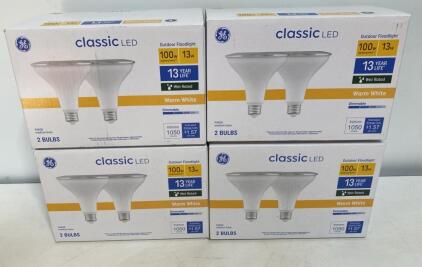 (4) GE Classic LED PAR38 Outdoor Floodlight Bulbs, 13W, 1050 Lumens, 3000K, Dimmable, 8-Pack