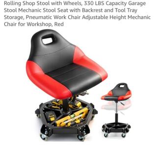 Nakyna Rolling Mechanic Stool, 330 lbs Capacity, Adjustable Height, 5-Compartment Tool Tray