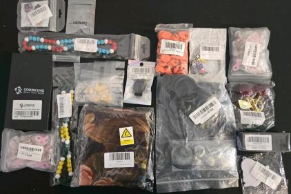 Lot of 16 Accessories: Cordking iPhone 13 Case, Bracelets, Keychains, Craft Charms, Fabric
