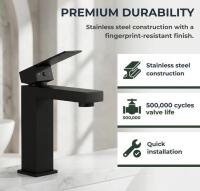 VSUNHOO Matte Black Bathroom Faucet 1-Handle, Pop-Up Drain, Wall Hook Rack, Car Escape Tool Set - 13