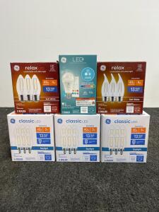 GE LED Bulb Lot: 3 Relax LED 40W 2700K, 2 Classic LED 40W 5000K 6-Packs, LED+ Color 60W A19 Remote
