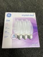 GE Crystal Clear 25W B10 Medium Base Decorative Bulb, 6-Pack, 30 Bulbs, 170 Lumens - 2
