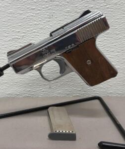 Raven Arms MP-25 Chrome .25 ACP Semiautomatic Pistol, 2.5" Barrel, Wood Grips, SN 1037157
