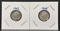 Mercury Dimes Lot: 1942 & 1945-S, 90% Silver, Circulated, U.S. Mint