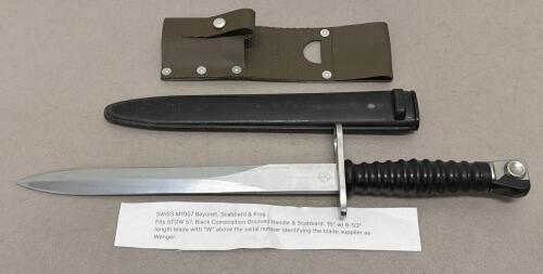 Swiss M1957 Bayonet for STGW 57, Wenger, 9.5" Steel Blade, Scabbard & Frog Included