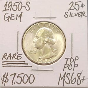 1950-S Washington Quarter MS68+ Silver 25&cent; San Francisco Mint, Rare High Grade, Flanagan Design