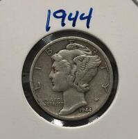 1943 & 1944 S Mercury Dimes, 90% Silver, San Francisco Mint, in 2x2 Holders - 4