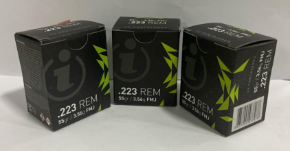 (3) .223 Remington 55gr FMJ Igman Ammunition, 60 Rounds, Brass Case, Boxer-Primed, 3 Boxes