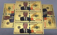 (5) Gold-Plated Donald J. Trump $1000 Novelty Bills, Faux U.S. Currency, GOLD99999999 Serial