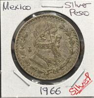 1959, 1962, 1966 Mexico 1 Peso Coins &ndash; Bust of Morelos &ndash; Mo Mint &ndash; 10% Silver, 34.5mm - 6