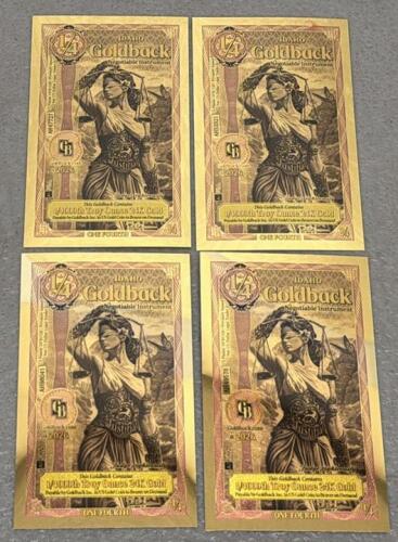 (4) Idaho Goldbacks 1/4 Denomination 2026, 1/4000th Troy Oz 24K Gold Note, Serial AH88041