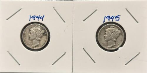 1944-S & 1945-S Mercury Dimes, 90% Silver, Circulated, San Francisco Mint, Set of 2