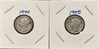 1944-S & 1945-S Mercury Dimes, 90% Silver, Circulated, San Francisco Mint, Set of 2