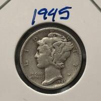 1944-S & 1945-S Mercury Dimes, 90% Silver, Circulated, San Francisco Mint, Set of 2 - 4