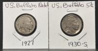 1923-1930 Buffalo Nickel 5c Lot, 10 Coins, Mint Marks S & P, 75% Copper, 25% Nickel, Circulated - 5