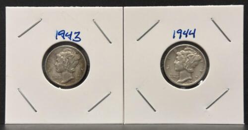 1943-S and 1944 Mercury Dimes &ndash; 90% Silver, Circulated Condition