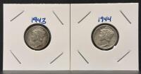 1943-S and 1944 Mercury Dimes &ndash; 90% Silver, Circulated Condition