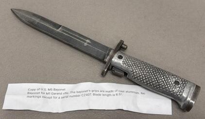 M5 Bayonet Copy for M1 Garand, Cast Aluminum Grip, 6.5" Blade, Serial CZ407
