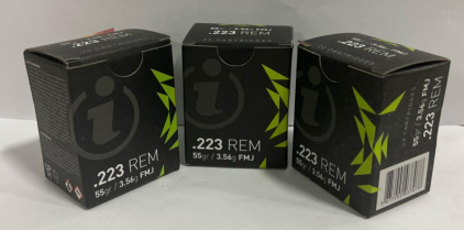 (3) .223 REM FMJ 55gr Brass Case Ammunition, 60 Rounds, Lot 2021, Boxer-Primed