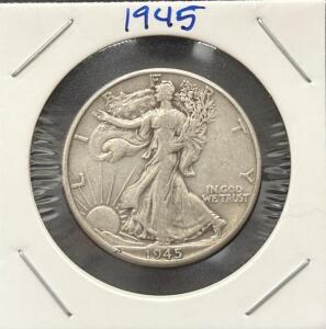 1945 Walking Liberty Half Dollar, 90% Silver, VG-Fine Condition