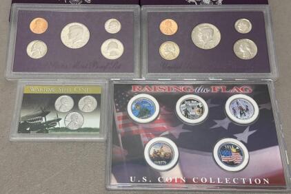 U.S. Mint Proof Sets 1990 & 1992, Wartime Steel Cents 1943 Trio, Raising the Flag Colorized Quarters