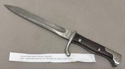 German WWI S98/05 &ldquo;Butcher&rdquo; Bayonet, 1916, Mauser Oberndorf, 9.5" Blade &ndash; No Scabbard