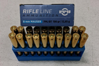 PPU 8mm Mauser FMJ BT 198gr Rifle Line Ammunition, 20 Rounds, Reloadable Brass