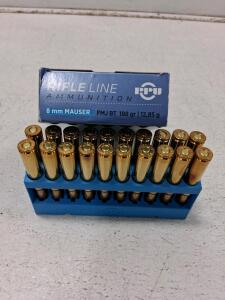 PPU 8mm Mauser FMJ BT 198 gr, 20 Round Box, Rifle Line, Brass Case Centerfire Ammunition