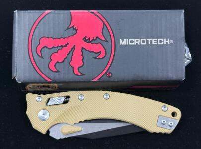 Microtech LUDT&reg; Automatic Folding Knife, 3.42" M390 Blade, Tan G10 Handle