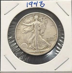 1943-S Walking Liberty Half Dollar, 90% Silver, San Francisco Mint, Circulated, 30.6 mm