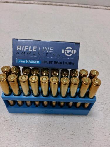 PPU 8mm Mauser 198gr FMJ BT Rifle Ammunition, 20 Rounds