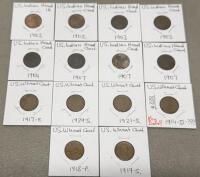Set of 14 U.S. Indian Head and Lincoln Wheat Cents, Key Date 1914-D, 1902&ndash;1929 Mix