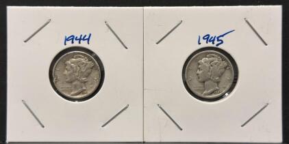 1944-S and 1945-S Mercury Dimes, 90% Silver, San Francisco Mint
