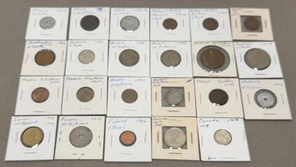 Lot Of Foreign Coins Including Canada 10 Cents 1964, Canada 1 Cent 1952, Italy 5 Centesimi 1861, Italy 10 Lire 1956R