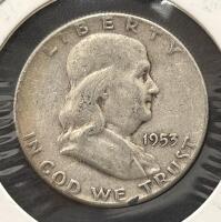 1953 Franklin Half Dollar, 90% Silver, Circulated Condition - 3