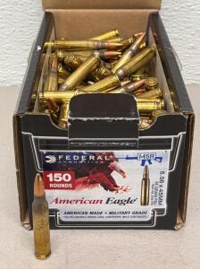 Federal American Eagle 5.56x45mm 55 Grain FMJ 150 Rounds, Brass Case, XM193BK150 Bulk Pack