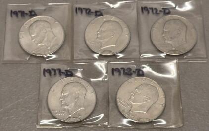 Eisenhower Dollar Lot: 1971-D, 1972-D, 1977-D, 1978-D, Denver Mint, Circulated, 38.1 mm